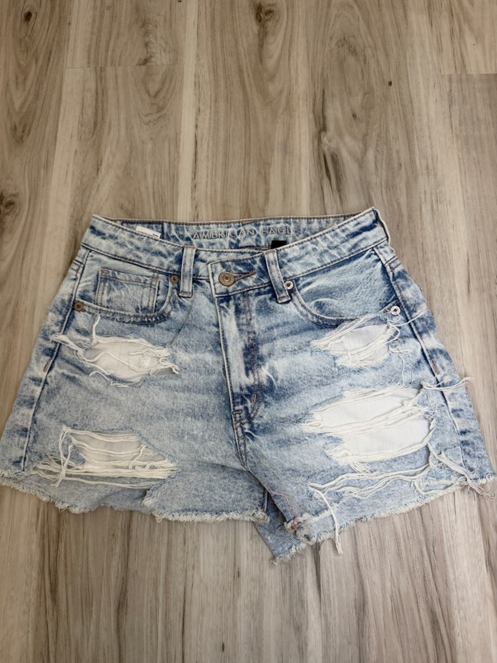 American Eagle Outfitters Light Wash Distressed Denim Shorts